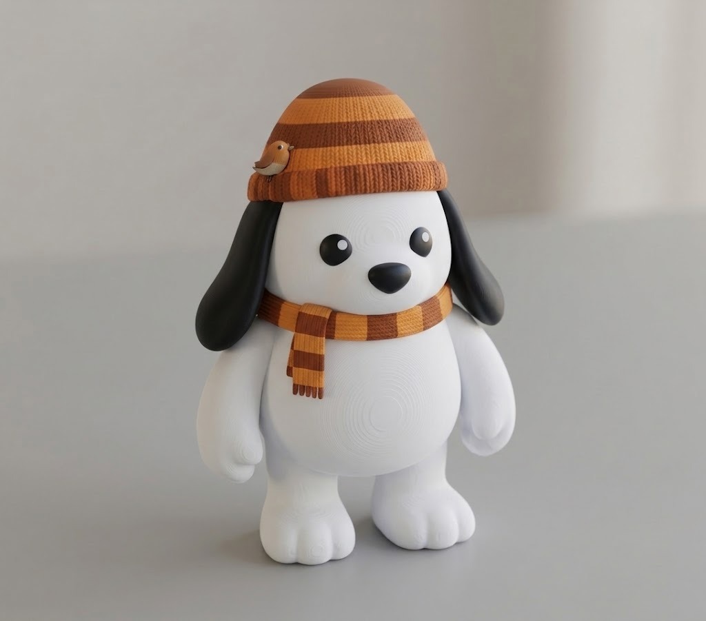 Pip assembled with striped hat and scarf
